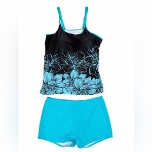 Hanna Nikole Brand Swim Tankini NWT Size 24W 2 piece swimsuit Blue Floral Print
